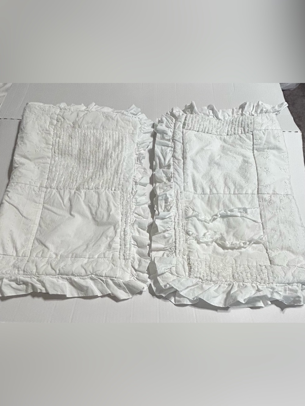 Simply Shabby Chic Bohemian White Quilted Ruffled 2 Standard Pillow Shams READ